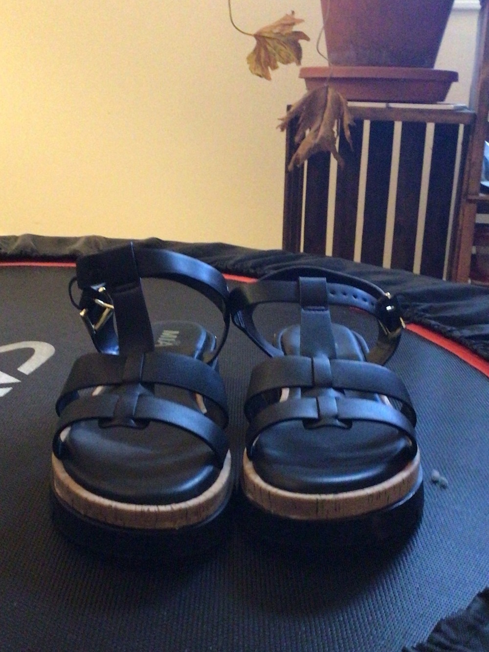 MIA Black Strappy Platform Sandals with Cork-Trim Edge EUC